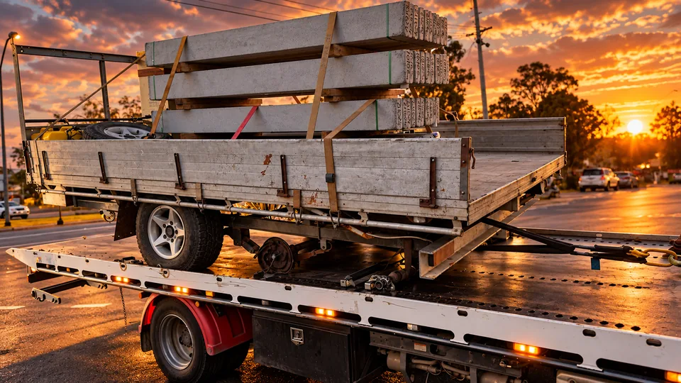 Damaged trailer transport Brisbane on a tilt tray